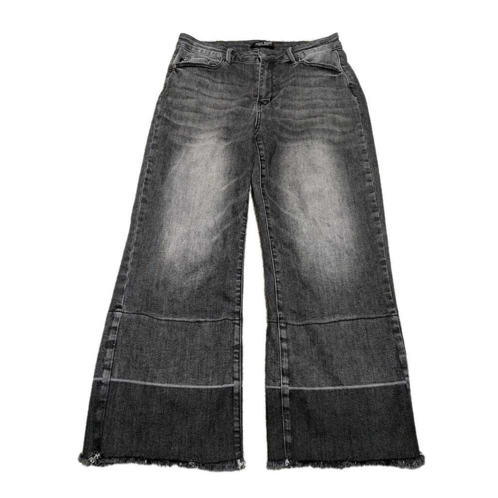 Judy Blue Jeans Womens 11/30 High Rise Black Wide Crop Wide Leg Raw Hem Denim